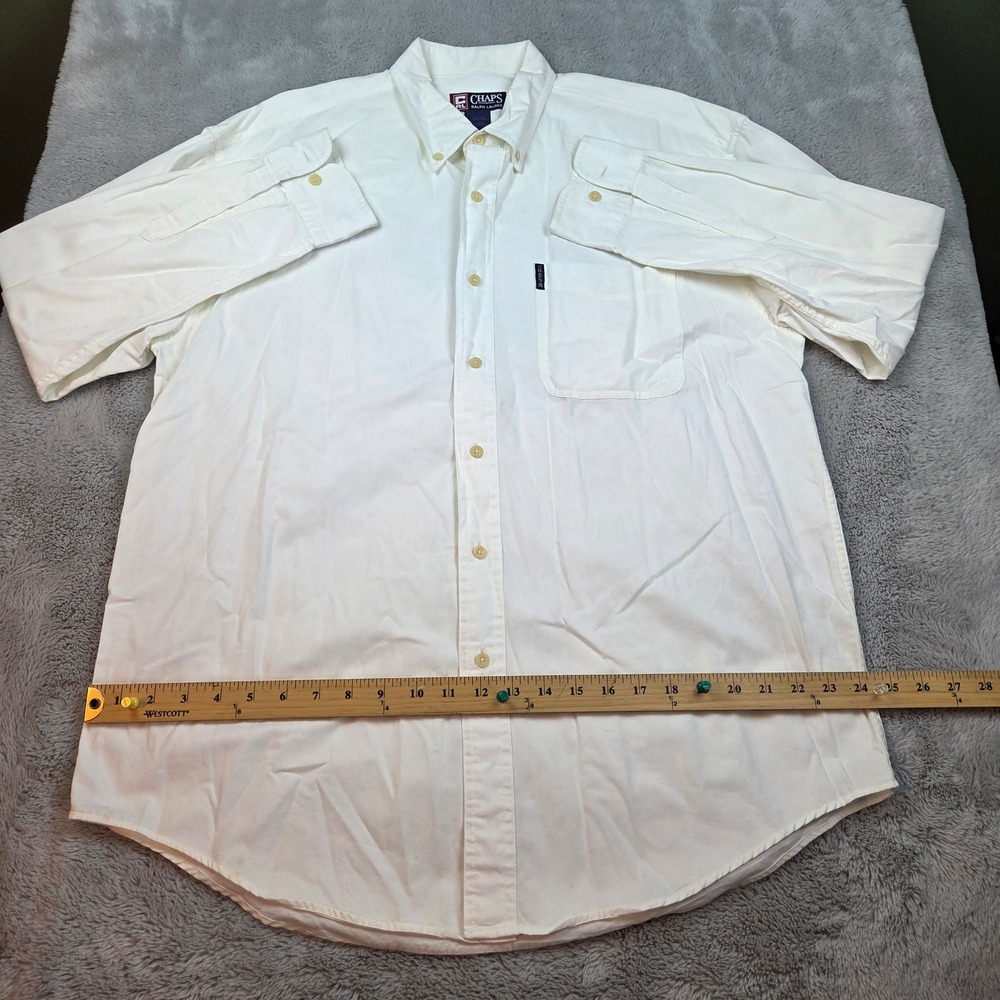 VTG Chaps Ralph Lauren Button Down Shirt Mens L Long Sleeve Pocket Oxford White